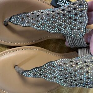 MIA Taupe Rhinestone Thong Sandals with Elastic Back